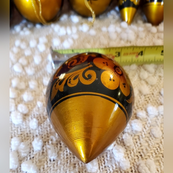 Vntg Russian "Khokhloma" Wooden, Hand Painted Christmas Ornaments, 8 Blk/Gold - Picture 13 of 16